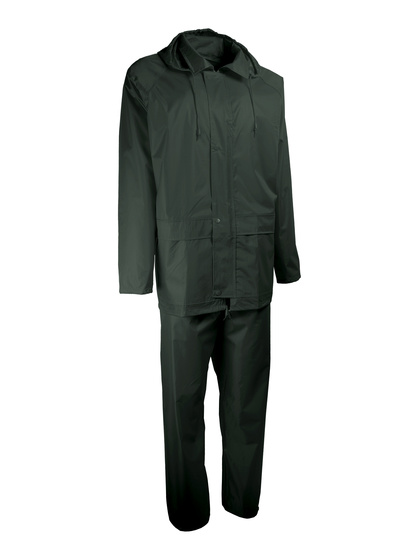 COMPLET DE PLUIE. PVC SOUPLE. SUPPORT POLYESTER. COUTURES ÉTANCHÉES VERT
